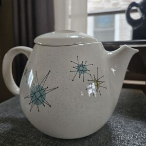 Vintage Starburst Ceramic Teapot in Cream and Teal by
